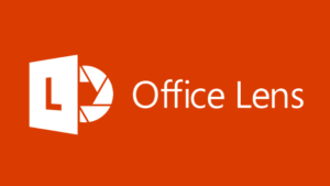Imagen del logotipo de la aplicación Office Lens, compuesto por las palabras Office Lens y un logotipo formado por un cuadrado, una “L” y el objetivo de una cámara