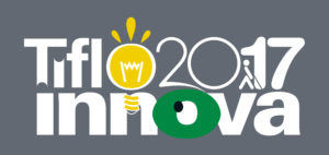 Imagen con el logotipo de Tifloinnova 2017. Éste está compuesto por las palabras “Tiflo”, en la que la letra “O” es una bombilla amarilla, a su derecha la cifra 2017, en cuyo “1” está el logotipo de la ONCE, y debajo se encuentra la palabra “Innova”, en la que la letra “O” es un ojo de color verde. El fondo de este logotipo es gris y las letras son blancas.