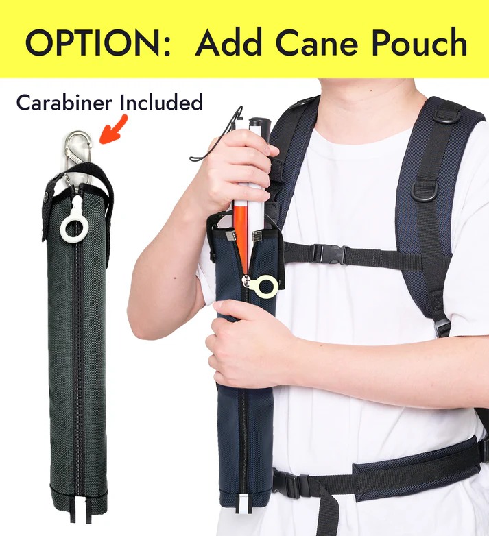 Composición gráfica que destaca los elementos técnicos del modelo. En el centro aparece la mochila FEELDOM Trek abierta, mostrando la solapa frontal abatible y el interior de malla. A su alrededor, círculos informativos resaltan sus características: tejido de nailon balístico resistente al agua, cremalleras premium de alta durabilidad, franjas reflectantes de alta visibilidad y logotipo que brilla en la oscuridad. En la parte inferior derecha se indica la capacidad superior a 40.